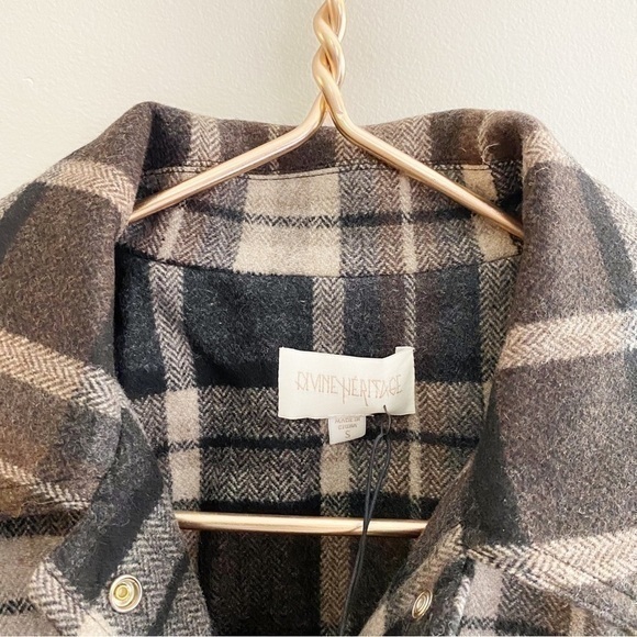 Divine Heritage XS NWT Wool Blend Plaid Check Belted Tie Waist Work Shirt Jacket - Picture 7 of 14